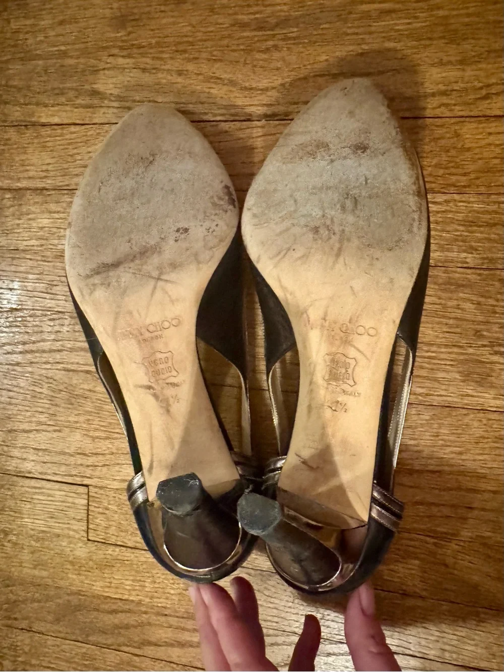 Jimmy Choo Black and Silver Pointed Toe Leather Heels - 40.5